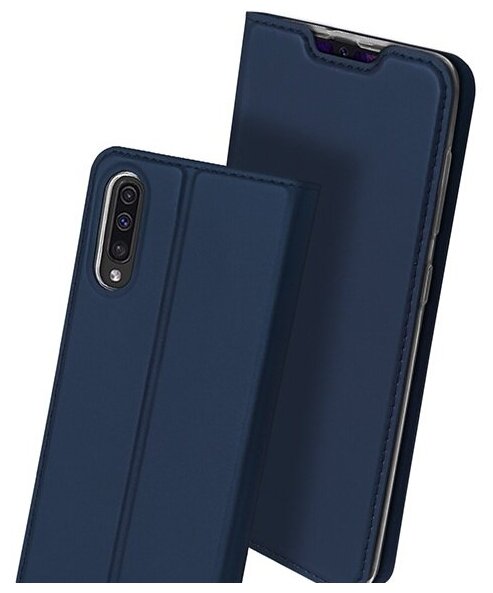 Чехол-книжка MyPads для Samsung Galaxy A70 / A70s SM-A705F (2019) водоотталкивающий с мульти-подставкой на жесткой металлической основе синий