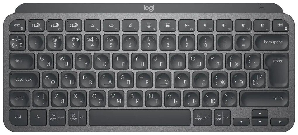 Беспроводная клавиатура Logitech MX Keys Mini графит, английская/русская (ANSI), 1 шт.
