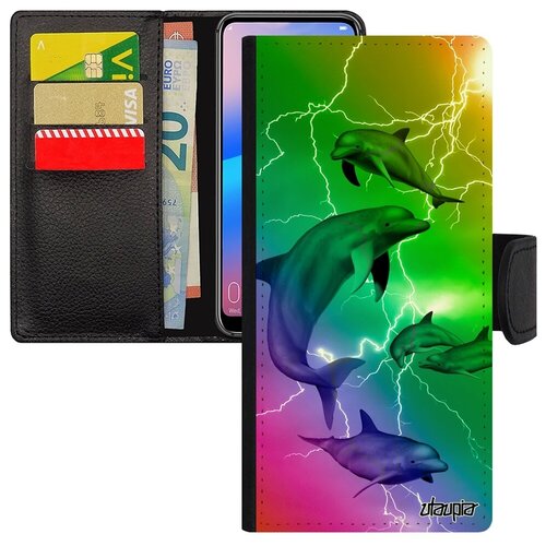 фото Защитный чехол книжка на телефон // samsung galaxy a12 // "дельфины" нарвал океан, utaupia, цветной