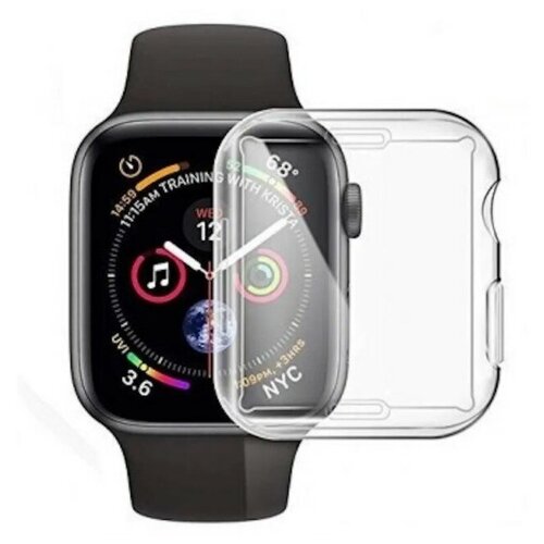 Силиконовый защитный чехол (кейс) на Apple Watch Series 4, SE, 6, 5 40 мм, для экрана/дисплея и корпуса, противоударный бампер мягкий, прозрачный