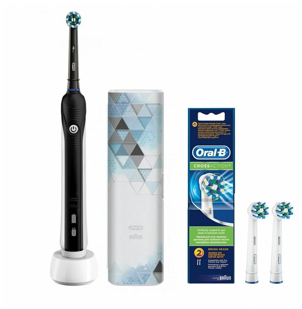 Электрическая зубная щетка Oral-B Pro 750 D16.513.UX с футляром Design Edition + Насадки для зубных щеток Oral-B Cross Action (2 шт) EB 50-2