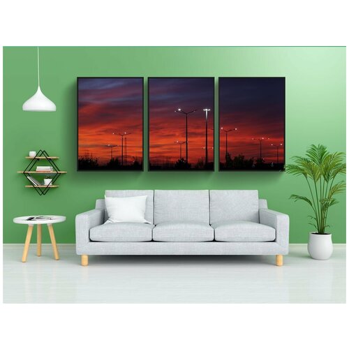 фото Набор модулных постеров для интерьера "красное небо, заход солнца, огни" 60x90 см. в тубусе, без рамки lotsprints