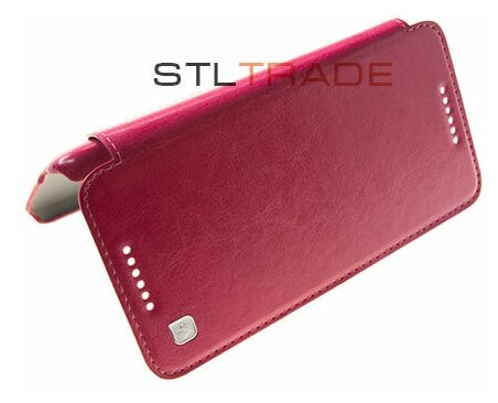 Футляр-книга боковой Hoc Crystal Leather для HTC Butterfly S red rose