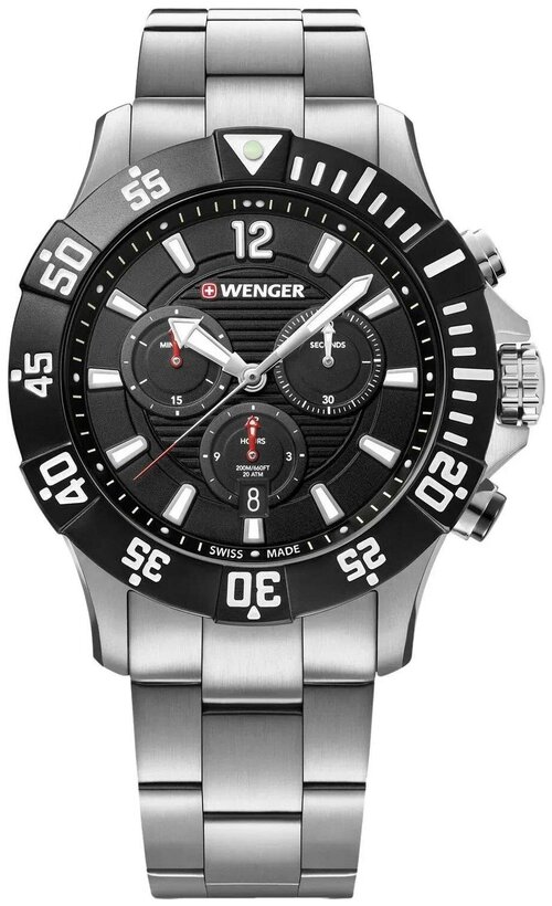 Наручные часы WENGER Швейцарские наручные часы Wenger 01.0643.117 с хронографом, серебряный