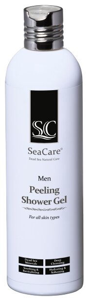 SeaCare Гель для душа мужской отшелушивающий с минералами Мертвого Моря и растительными экстрактами, 400 мл, 410 г