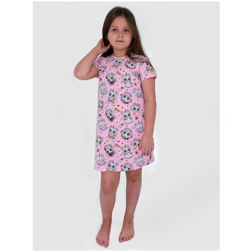 7072-302 Ночная сорочка для девочки (134-68(34); розовый/ котенок-единорог (4130))