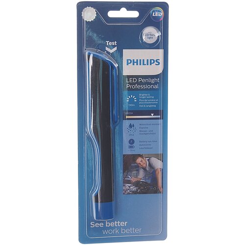 PHILIPS Фонарь P-LPL19 Penlight Black/Blue 6 LED 6000K, 130Лм, 17см, 2 режима, с батарейками 3*AAA