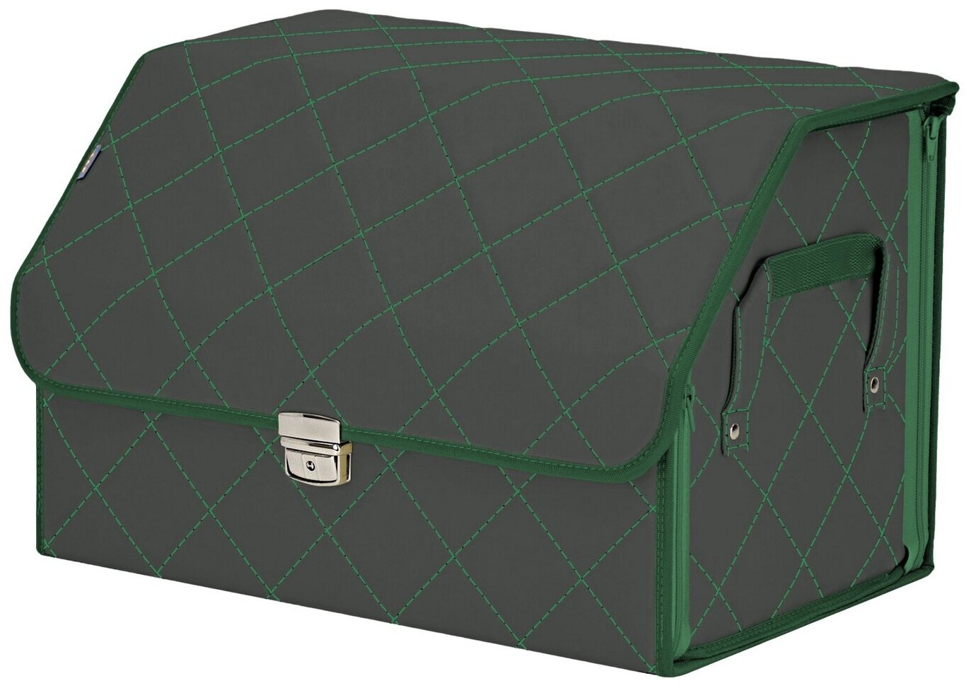 Органайзер-саквояж в багажник "Союз Премиум" (размер L). Цвет: серый с зеленой прострочкой Ромб.