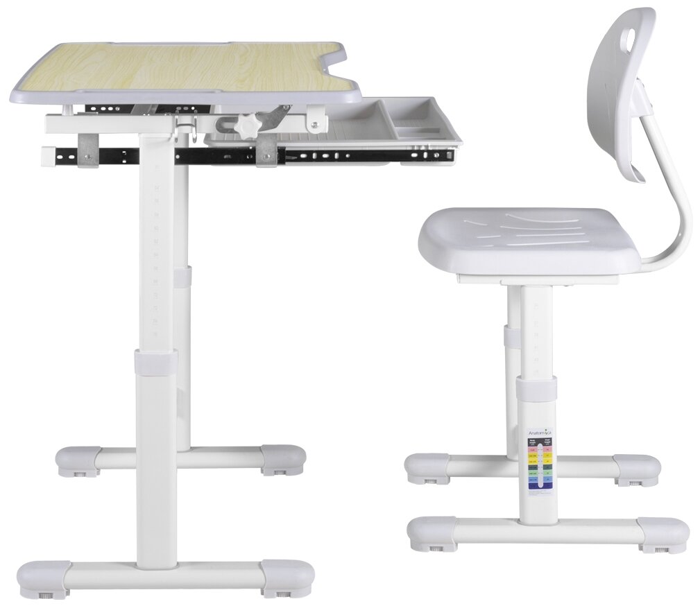 Комплект Anatomica Karina парта + стул + выдвижной ящик клен/серый - фотография № 2