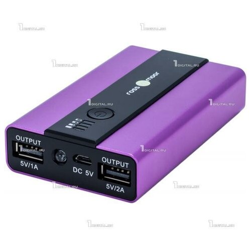 Универсальный внешний аккумулятор RossMoor PB03M 6000 мАч фиолетовый Металлический корпус Фонарик USB 5В2АUSB 5В1А 99900₽