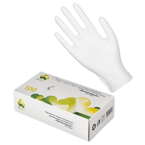 Перчатки одноразовые KLEVER винил прозрачный белый р-р M 50паруп 574₽