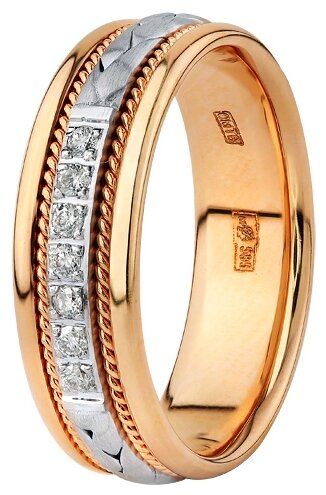 Кольцо обручальное Юверос, красное золото, 585 проба, бриллиант, размер 15.5, красный