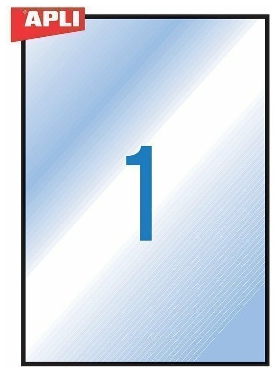 Этикетка самоклеящаяся всепогодная, 210х297 мм, 1 этикетка, полиэстер, прозрачная, 20 листов, APLI, 01225 124330