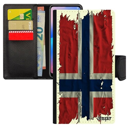 фото Защитный чехол книжка для смарфона // xiaomi mi 8 // "флаг норвегии на ткани" государственный дизайн, utaupia, белый