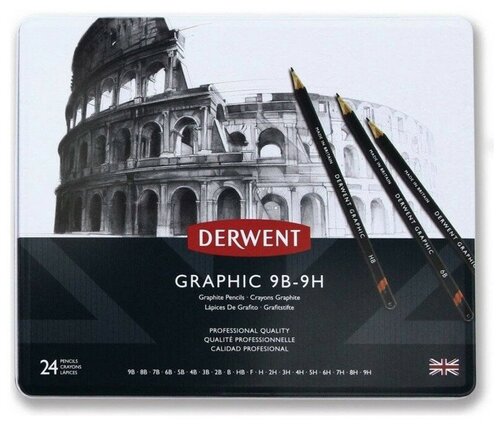 Набор карандашей чернографитных Derwent Graphic 24шт в метал. упак, 34202