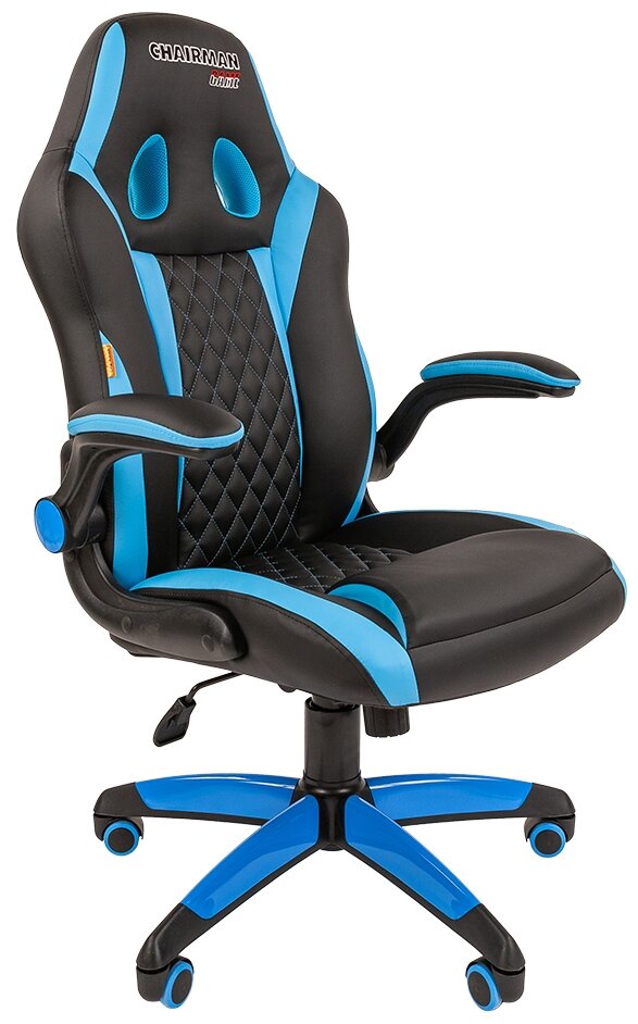 Кресла для геймеров CHAIRMAN GAME 15 Экопремиум черный/голубой