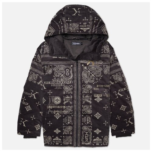 Мужской пуховик Evisu All Over Paisley Print Velvet Hooded Down серый , Размер S