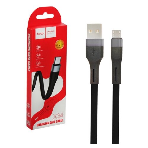 Кабель USB Micro USB X34 1M 2.4A HOCO черный кабель usb micro usb x13 1m 2 4a hoco черный