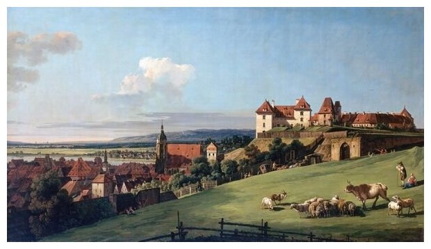 Репродукция на холсте Вид на замок (View of Pirna from the Sonnenstein Castle) Беллотто Бернардо 53см. x 30см.