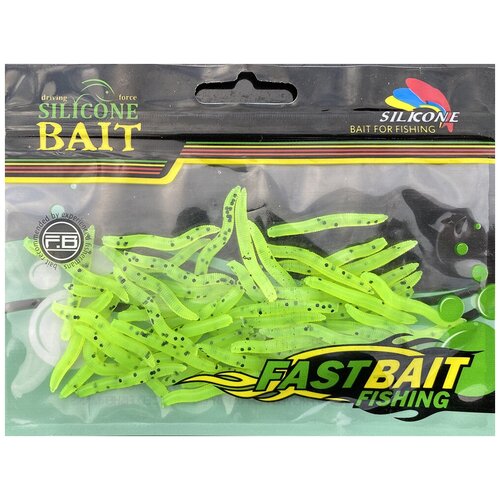 Силиконовая приманка Silicone Bait Салатовая личинка длинная в чёрную точку (50 шт.)