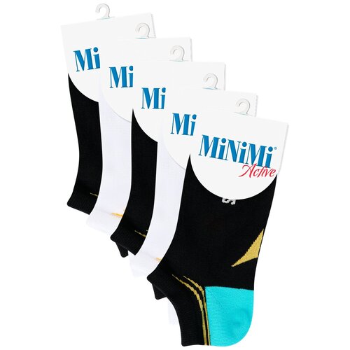 фото Носки женские minimi mini active 4500, короткие, хлопок, с принтом, спортивные, летние, 3nero/2bianco 35-38. набор - 5 шт