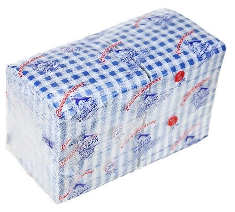 Салфетки бумажные 24х24см "Сыктывкарские", 1 слойные, 400 штук в упаковке, сырье - 100% целлюлоза, шотландтка синий, насыщенный, в мягкой упаковке (Россия)