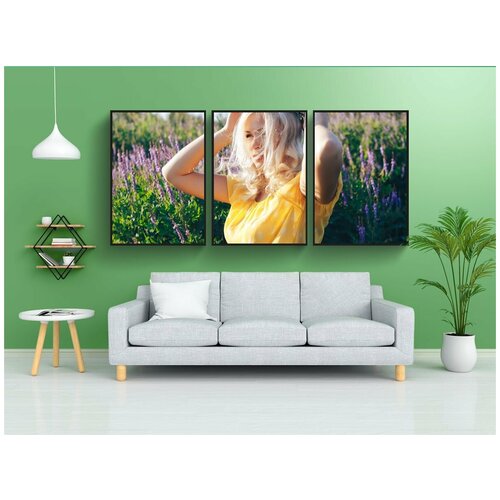 фото Набор модулных постеров для интерьера "блондинка в поле, девушка летом, лето" 60x90 см. в тубусе, без рамки lotsprints