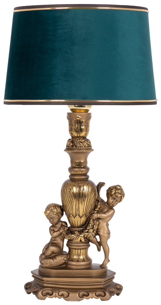 Настольная лампа Bogacho Путти бронзового цвета с бирюзовым абажуром Тюссо ручна работа