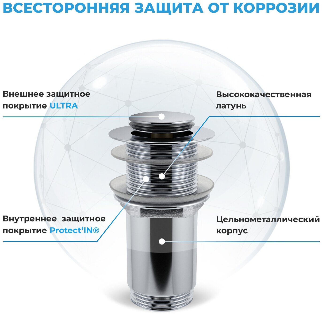 Промо-набор 2 в 1 Wellsee Drainage System 182119002, сифон для раковины, донный клапан, цвет хром - фотография № 6