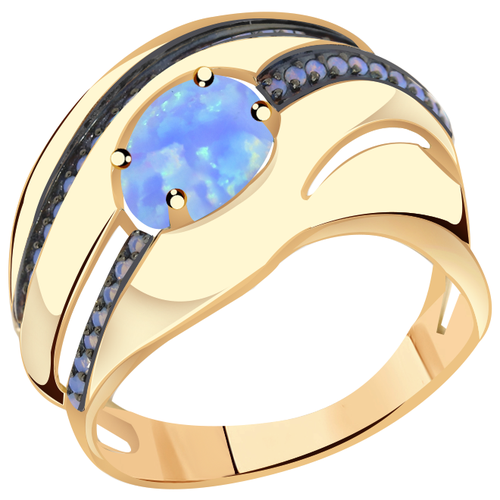 фото Кольцо александра, золото, 585 проба, фианит, опал, размер 19.5, голубой diamant online