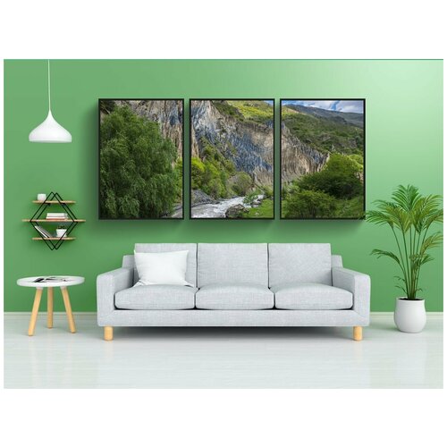 фото Модульный постер "грузия, кавказ, долина" 180x90 см. из 3х частей в тубусе, без рамки lotsprints