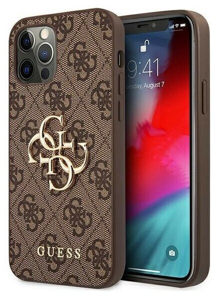 Guess для iPhone 12 Pro Max (6.7) чехол PU 4G Big metal logo Hard Brown