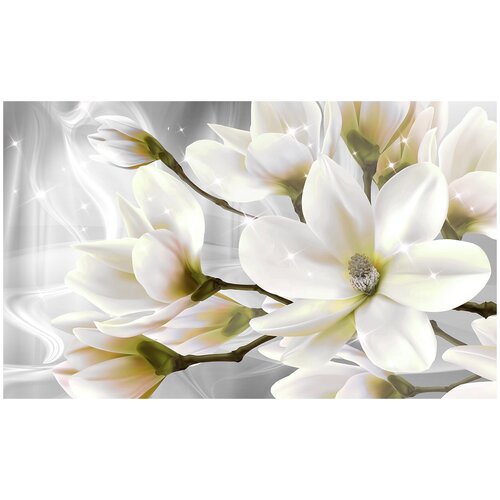 Фотообои Уютная стена 3D Белые распустившиеся цветы 450х270 см Виниловые Бесшовные (единым полотном)