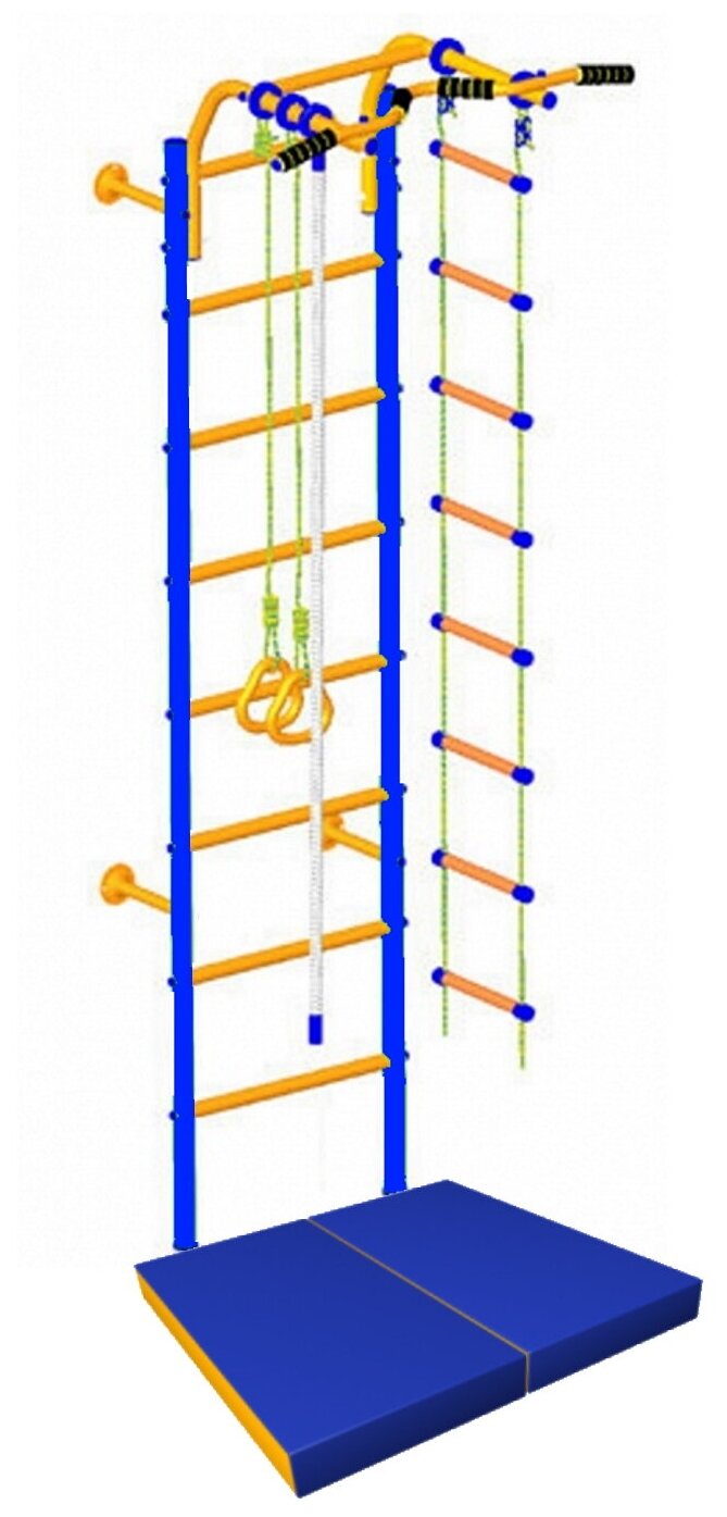 Комплект: шведская стенка Пристенный PLUS New металлические ступени Веселый Непоседа Синий и мат 1х1м