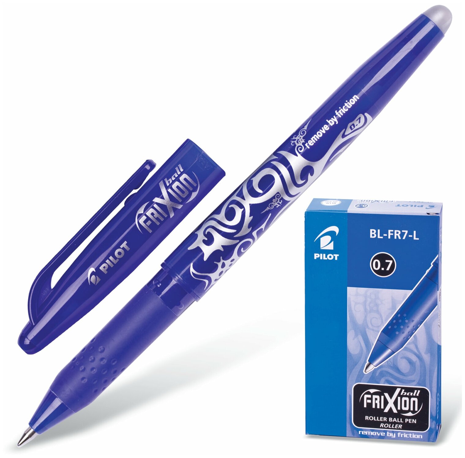 Ручка стираемая гелевая с грипом PILOT "Frixion", синяя, корпус синий, узел 0,7 мм, линия письма 0,35 мм, BL-FR-7