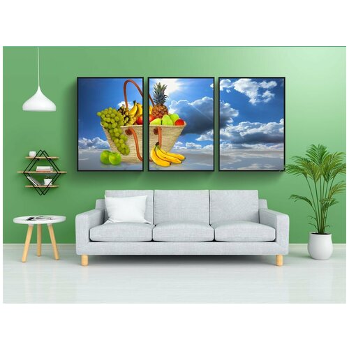 фото Модульный постер "еда, фрукты, корзина фруктов" 180x90 см. из 3х частей в тубусе, без рамки lotsprints
