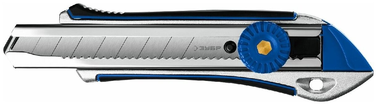 Металлический обрезиненный нож с винтовым фиксатором Титан-В, сегмент. лезвия 18 мм, ЗУБР Профессионал (09178_z01)