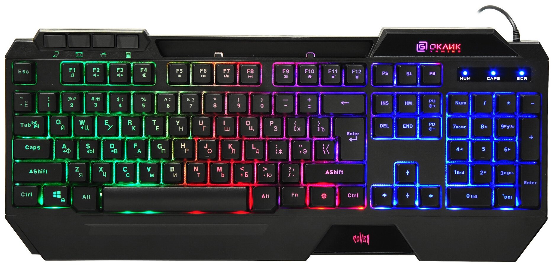 Клавиатура OKLICK COVEN 719G RGB черный, английская/русская (ISO)