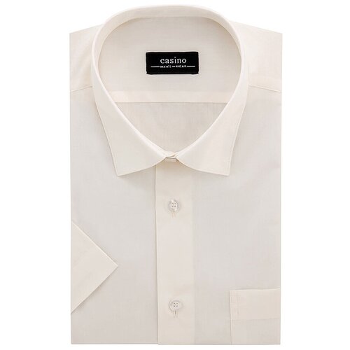 фото Рубашка мужская короткий рукав casino c500/057/005/z, полуприталенный силуэт / regular fit, цвет бежевый, рост 174-184, размер ворота 42