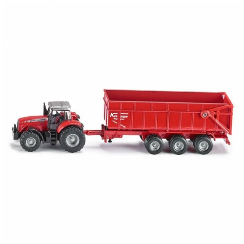 Трактор SIKU 1:87 Massey Ferguson с прицепом Красный 1844 машины siku трактор massey ferguson с фронтальным погрузчиком