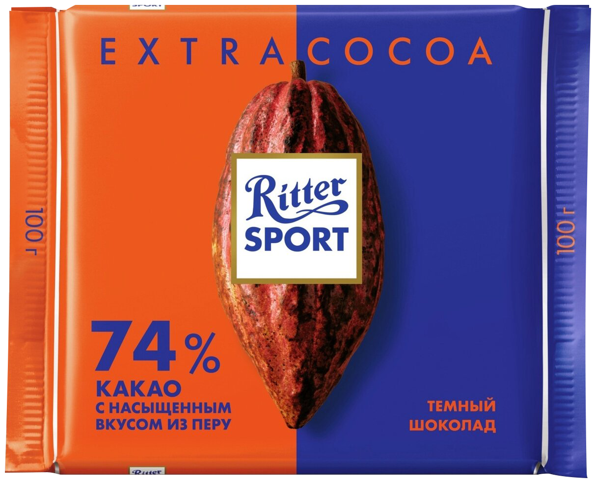 Шок. Ritter Sport EXTRA COCOA темный 74проц какао 100г