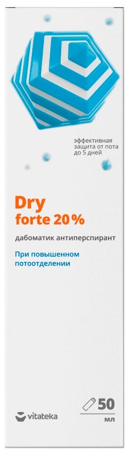 Vitateka Антиперспирант Dry forte 20 % (спиртовой), дабоматик, 50 мл, 50 г, 1 шт.