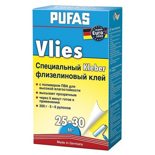 Клей для обоев флизелиновый Pufas Euro 3000 Vlies Kleber (0,2 кг) клей для обоев под покраску pufas euro 3000 флизелиновый с индикатором 0 42 л 0 3 кг