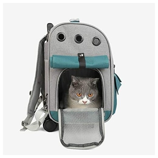 Рюкзак-тележка для путешествий с животными ZooWell Travel серая с зеленым Comfort - фотография № 8