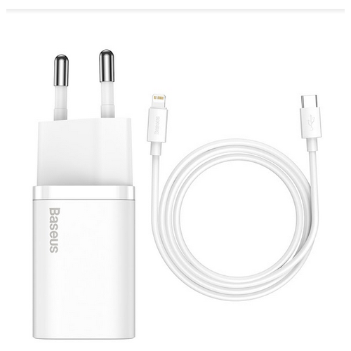 фото Зарядное устройство baseus super si quick charger 20w c кабелем type-c на ip (tzccsup-b02)