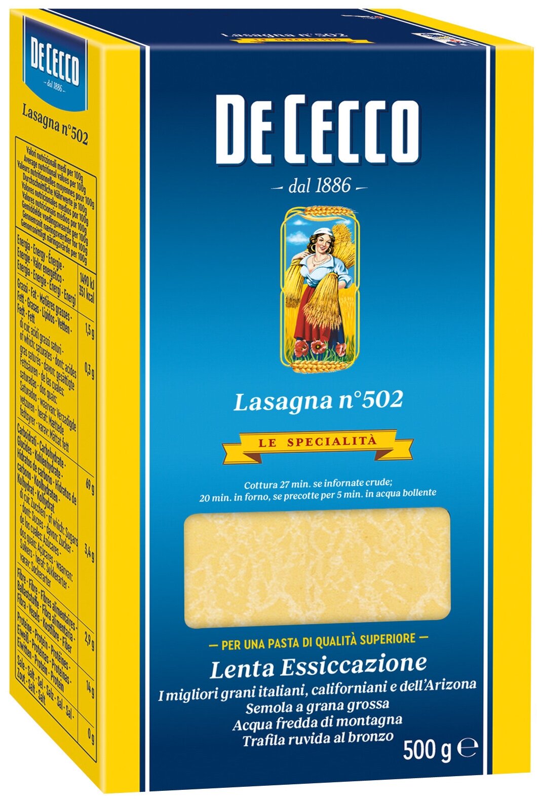 Макаронные изделия De Cecco, LASAGNA (лазанья №502), 500 г