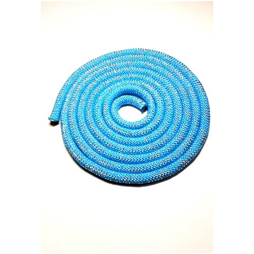 фото Скакалка для художественной гимнастики утяжеленная, голубая с люриксом 48-е плетение, 280см*1см,175г для хореографии