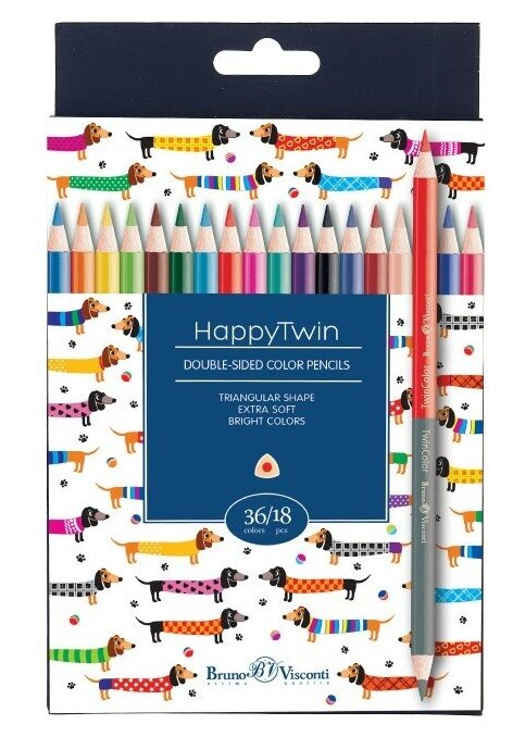 Карандаши цветные "TWINCOLOR HAPPY", 36 ЦВ, 18 ШТ, 4 вида