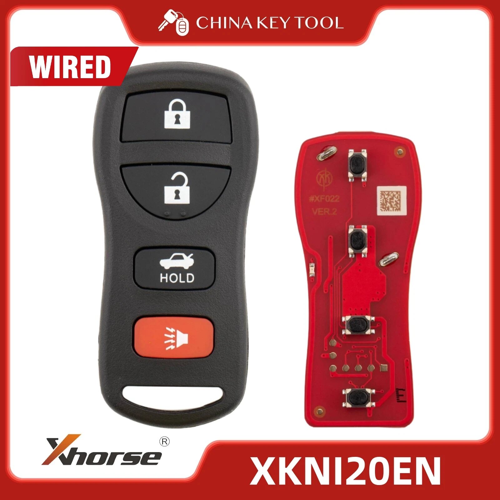 Оригинальный проводной дистанционный ключ Xhorse XKNI20EN 2nd Gen V2 4 кнопки английская версия с чипом XM5118 поддерживает беспроводное программирование