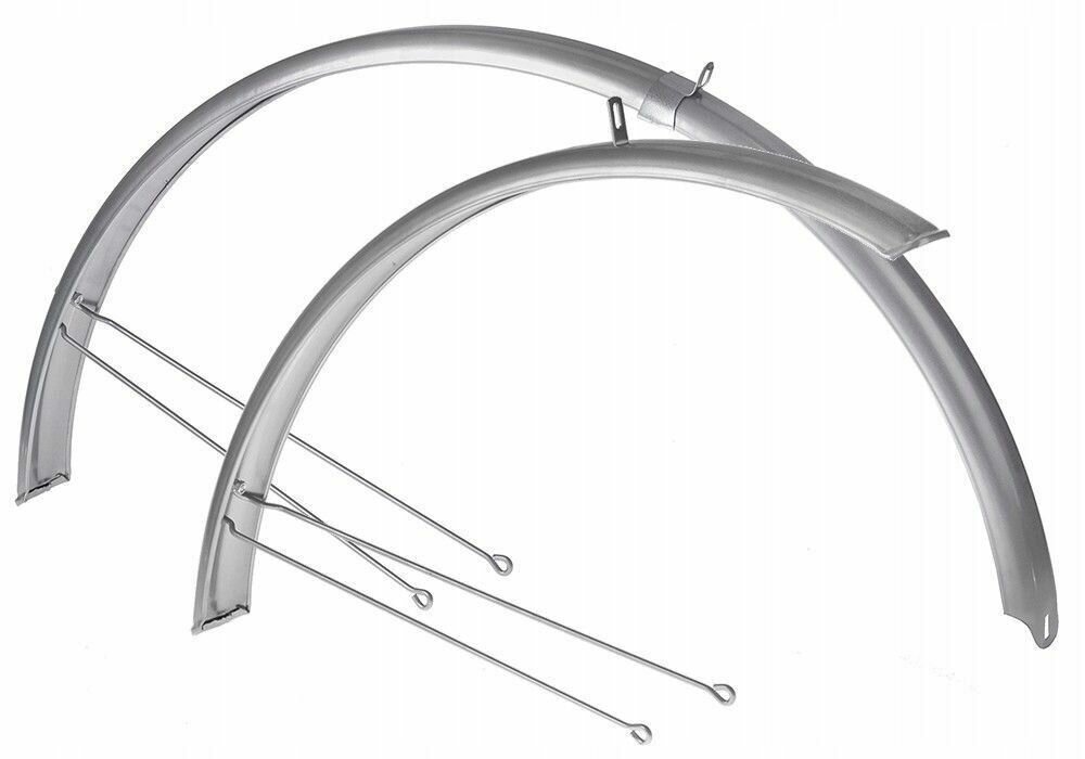 Крылья для велосипеда 28" комплект стальные серые переднее и заднее с крепежами (Nav. 300, Десна)